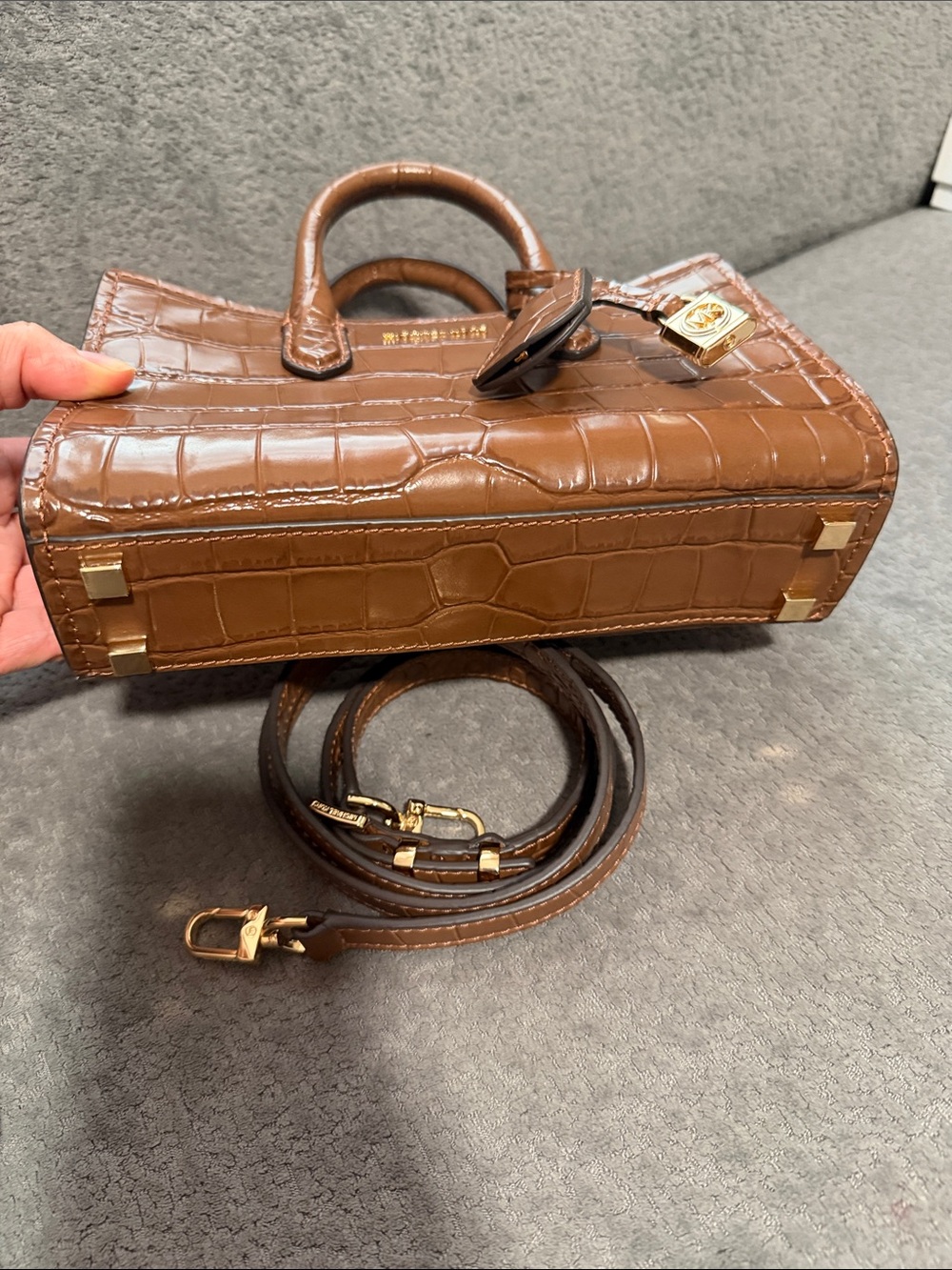 Michael Kors Scarlett extra small Cognac Croc-Embossed Leather Satchel - Picture 4 of 7